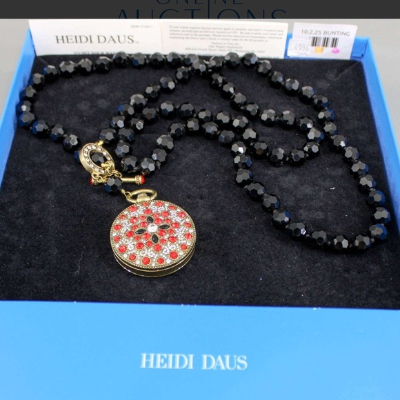 Heidi Daus Black Beaded Necklace with Red and Gold Pendant - Picture 2 of 8
